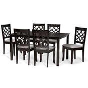 Baxton Studio Mael Modern and Contemporary Grey Fabric Upholstered and Dark Brown Finished Wood 7-Piece Dining Set